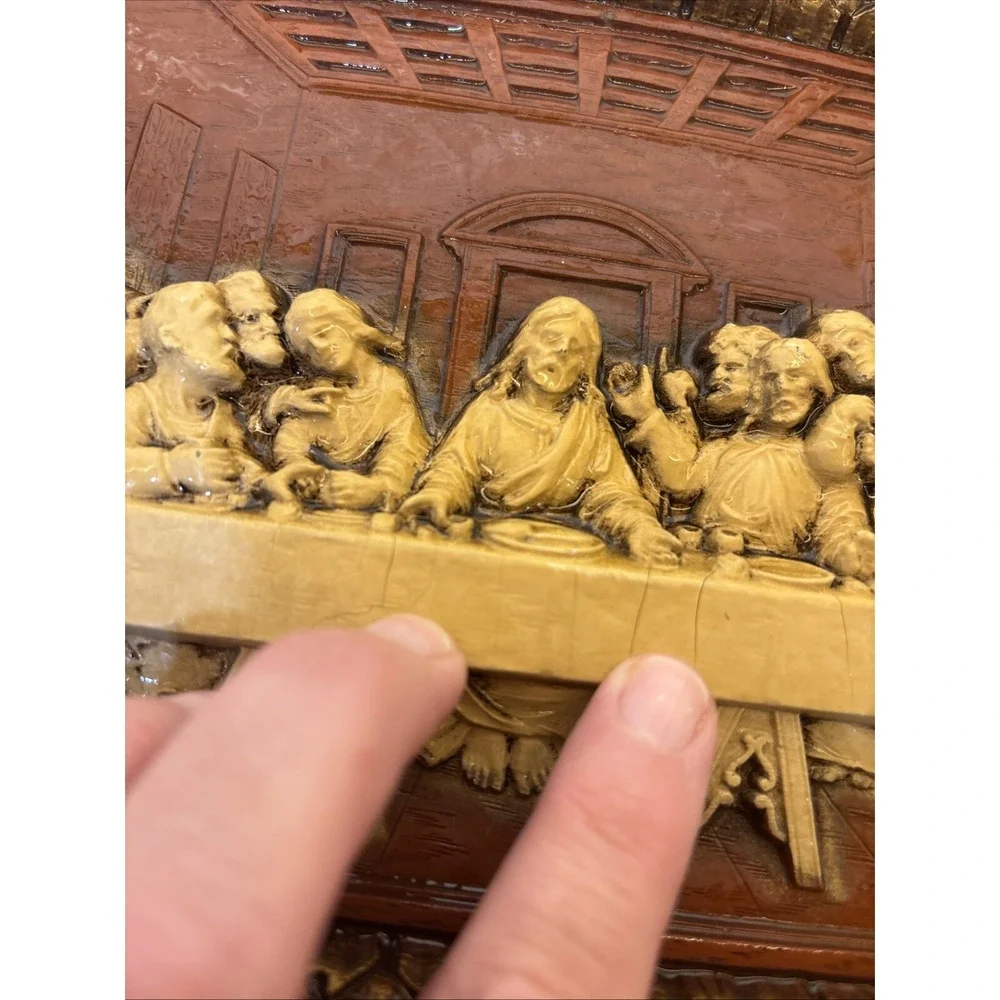 Vintage DaVinci's Last Supper resin plaque Jesus Christianity Judas ~Please Read